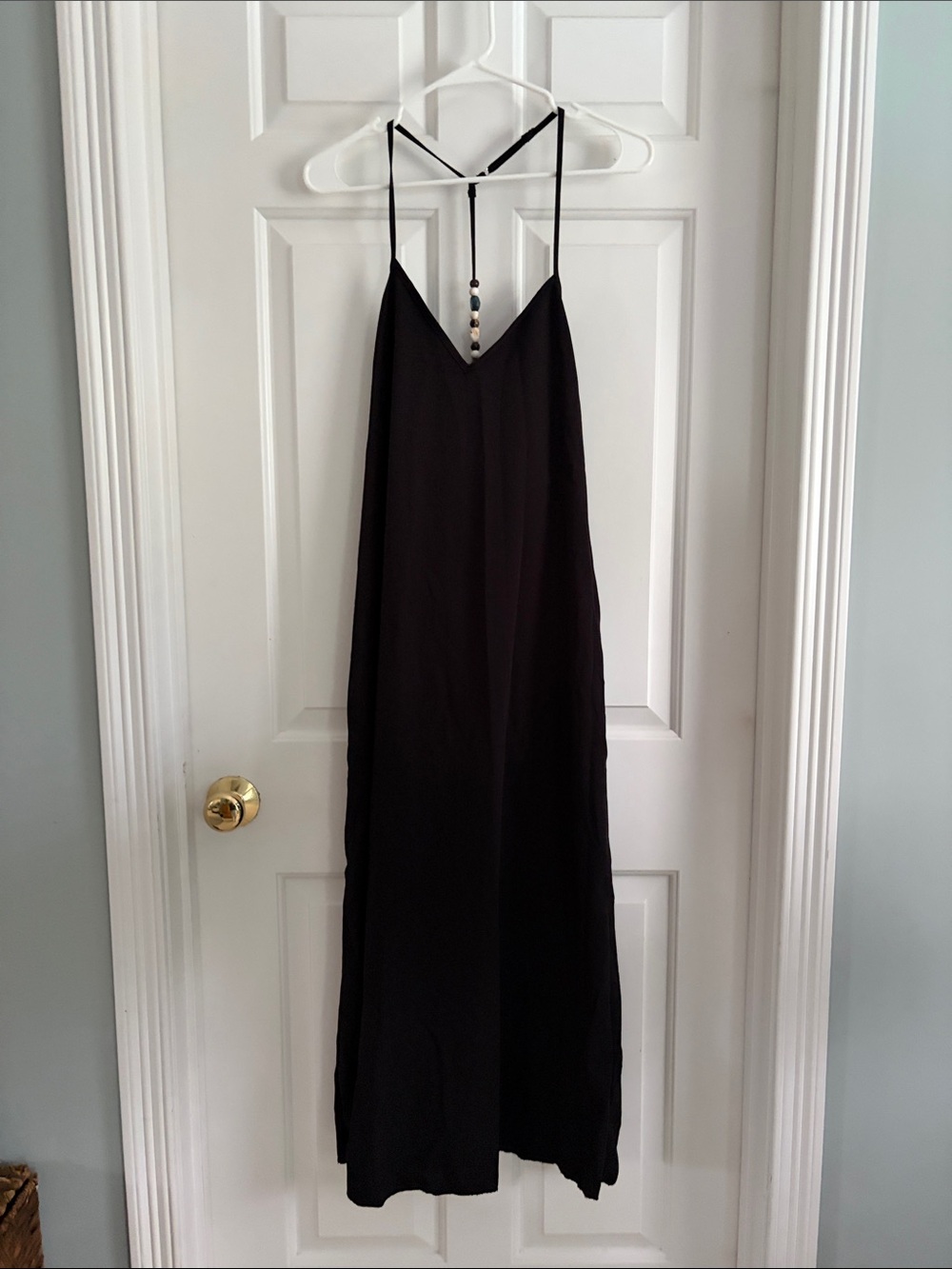 Women's Black Strappy Maxi Dress with Beaded Back Detail